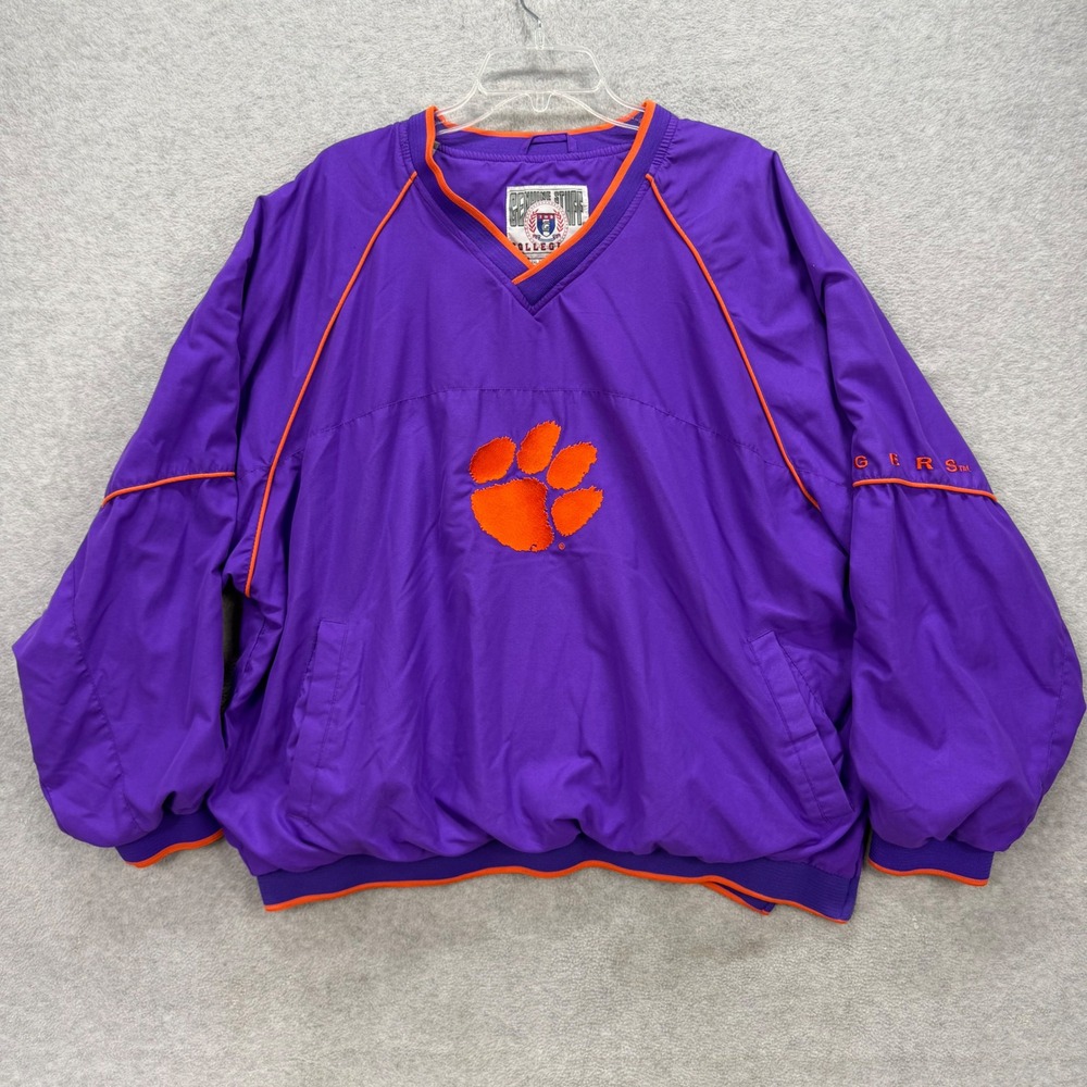 Clemson‎ Tigers Windbreaker Men 2XL Purple Orange Paw Pullover Genuine Stuff Y2K